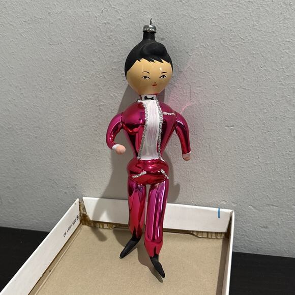 VTG 60s Soffieria De Carlini Hand Blown Glass Male Skater Christmas 6.5”Ornament - Picture 1 of 9